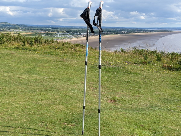 Nordic walking poles on a headland